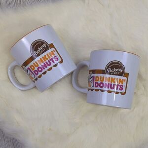 Lot of 2 Dunkin Donuts White Orange Interior Bakery Series Mugs Coffee Tea